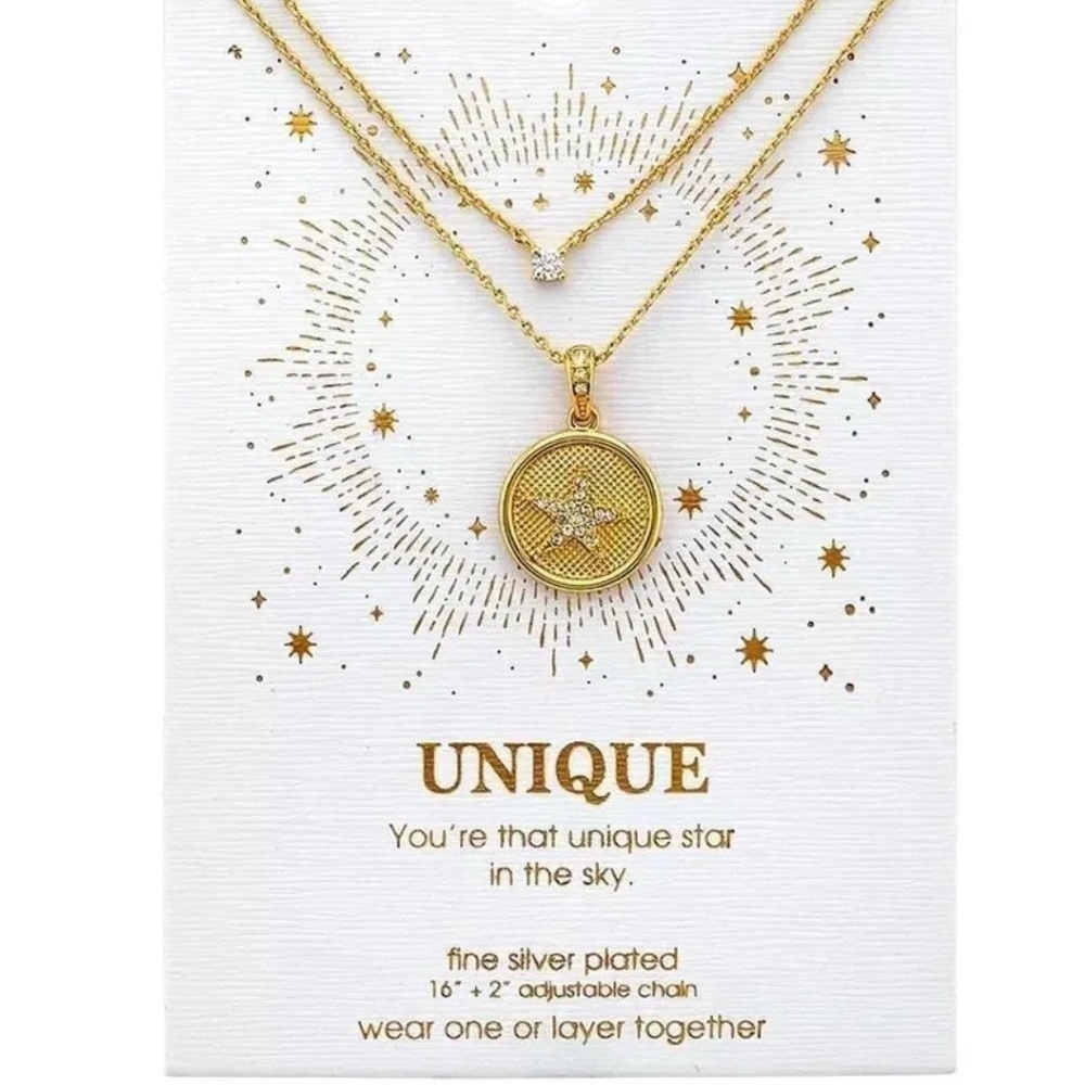 Unique Crystal Star Coin Gold Necklace